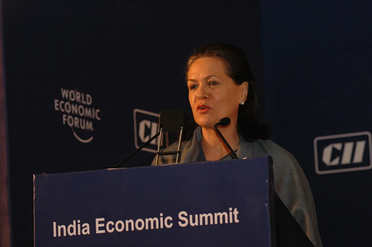 Sonia Gandhi speaks at the World Economic Forum’s India Economic Summit in New Delhi, 27 November 2006.
