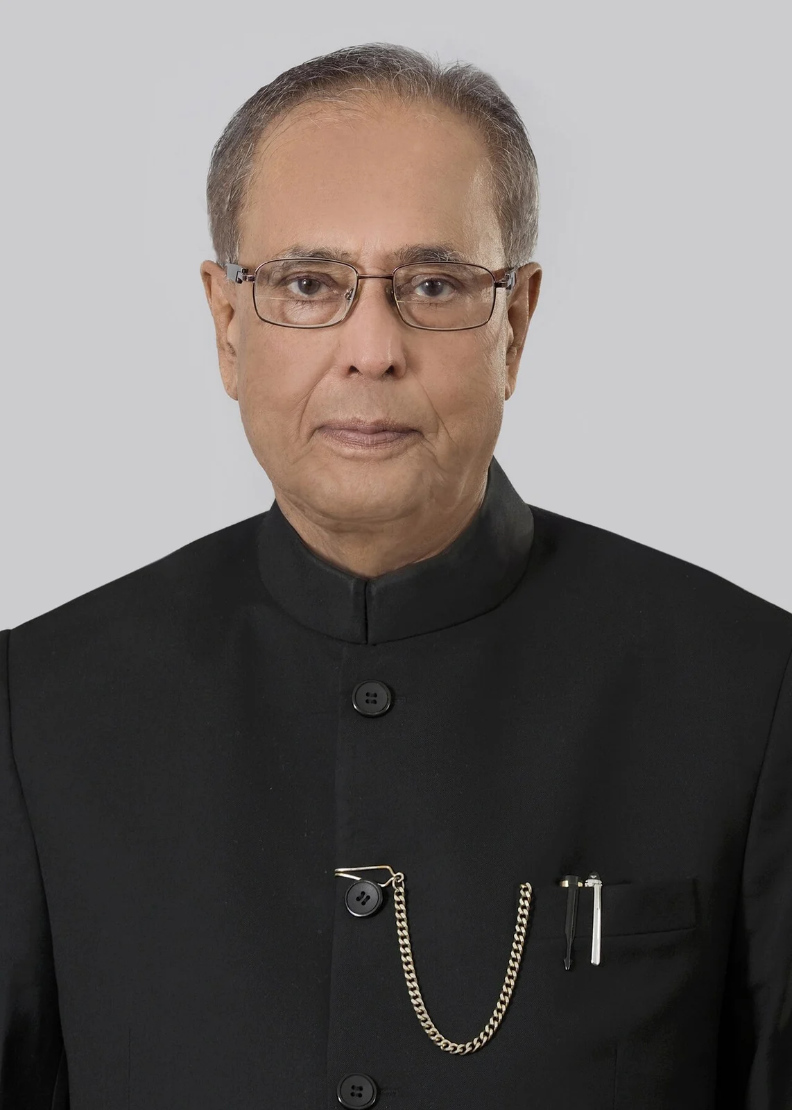 Pranab Mukherjee wearing a black jacket